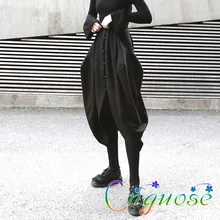 Модная винтажная Модис нейтральная Женская Diablo панк черная плиссированная Асимметричная юбка-карандаш с пуговицами средней длины Дизайнерская Женская юбка