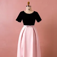 Простое платье для выпускного вечера размера плюс, Черное и розовое элегантное платье до колен с бантом и поясом, платье на молнии