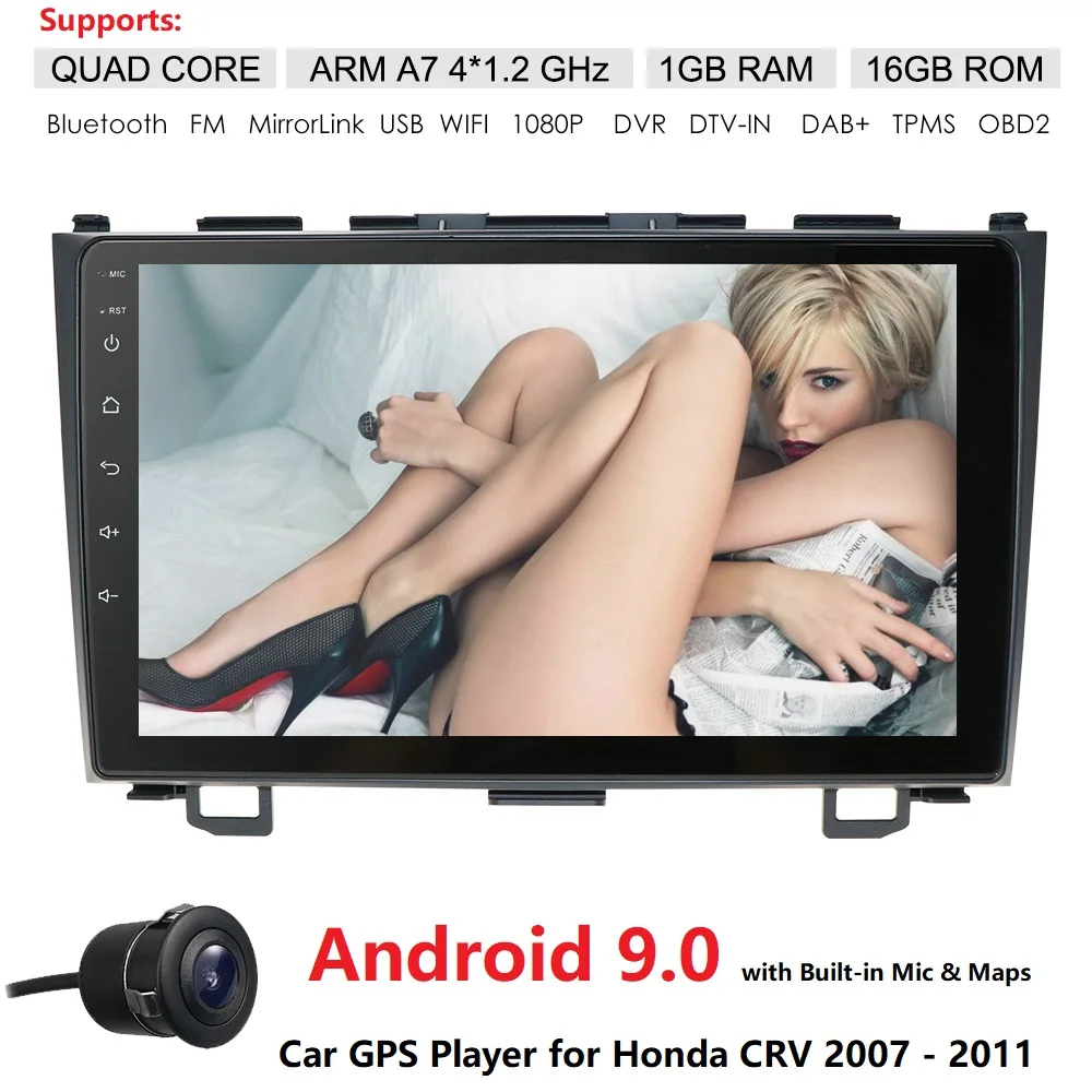 

android 9.0 9''Car Multimedia player 2Din Car GPS For Honda CRV 2007-2011 Radio Head Unit 1024*600 WIFI USB RDS SWC OBD DTV 4G