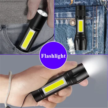 

LED Flashlight COB Super Bright Waterproof Rechargeable Zoom Handheld Flashlight with Side Light Pocket Flashlight Work Light