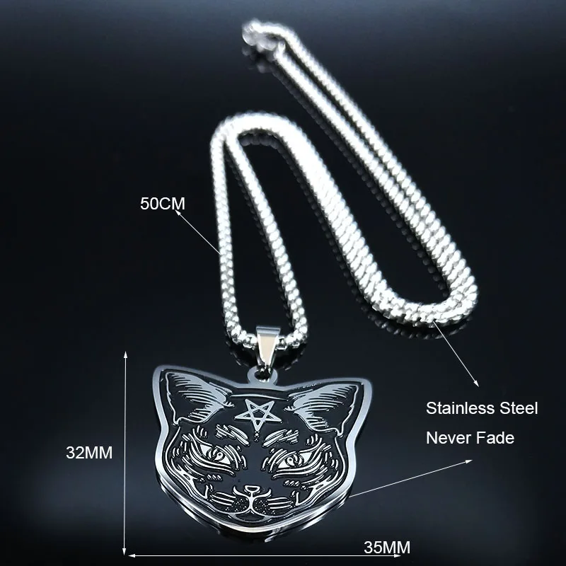Модное колдовское ожерелье с пентаграммой и кошкой из нержавеющей стали, женское ожерелье черного цвета, ювелирные изделия, cadenas mujer N19834