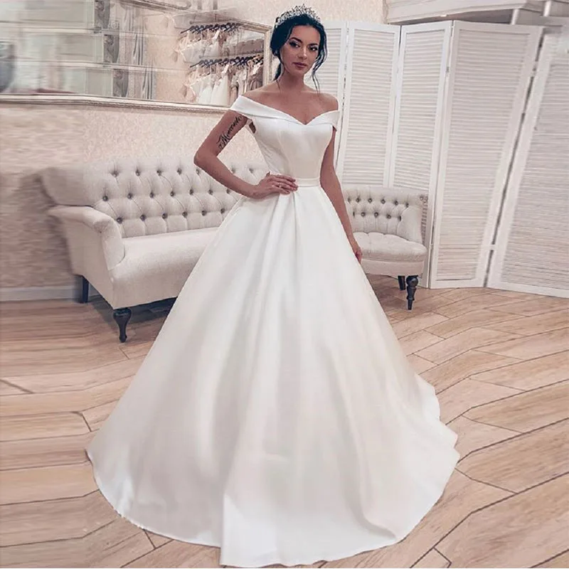 

Off The Shoulder Vintage Wedding Dresses 2020 New Simple Princess Ball Gown Full Length White Ivory Bridal Gown vestido de novia