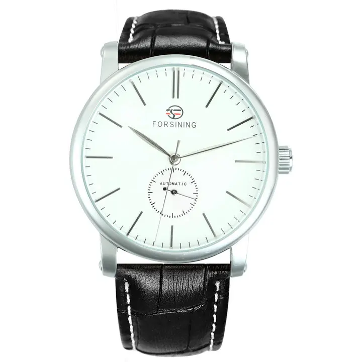 SILVER WHITE FORSINING, минималистичные автоматические механические часы, мужские часы с кожаным ремешком, розовый золотой чехол, повседневные мужские часы, Топ бренд, роскошные часы - Цвет: SILVER WHITE
