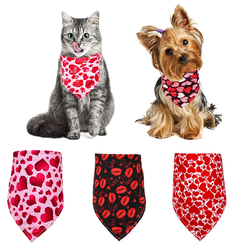 

Love Dog Bandanas Small Medium Heart Pet Scarf Valentine's Day Pet Bandana For Dog Cotton Collar Cat Dog Large Puppy Accessories