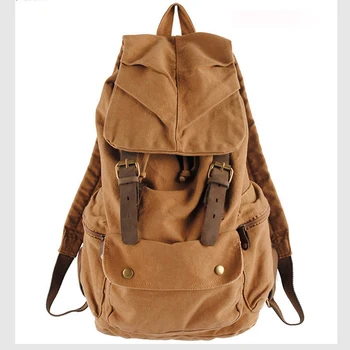 Fashion Vintage Leather military Canvas Backpack Men School Bag drawstring backpack Women Bagpack male Rucksack Teenager mochila 1