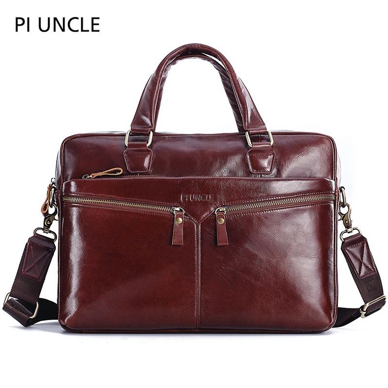 Фирменный мужской портфель из натуральной кожи в винтажном стиле, деловая сумка-мессенджер на плечо, сумка для компьютера с верхней ручкой, сумка через плечо для ноутбука, сумки для работы - Цвет: Brown