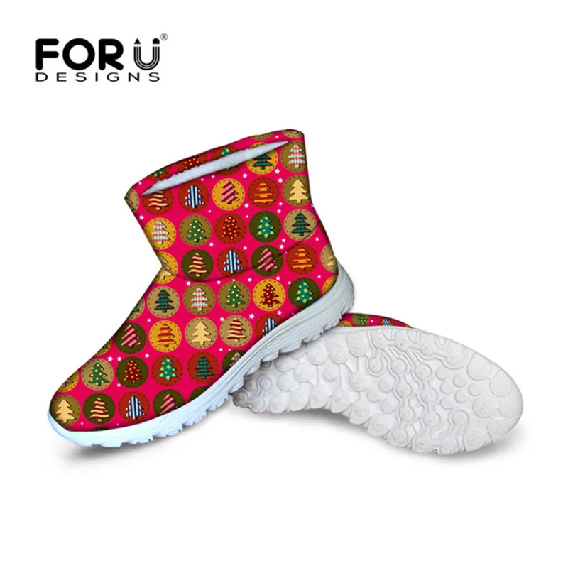 FORUDESIGNS; коллекция года; зимние ботинки с принтом рождественской елки; женские зимние ботинки на плоской подошве; лучший подарок; ботильоны; Повседневная теплая обувь - Цвет: C2404AF