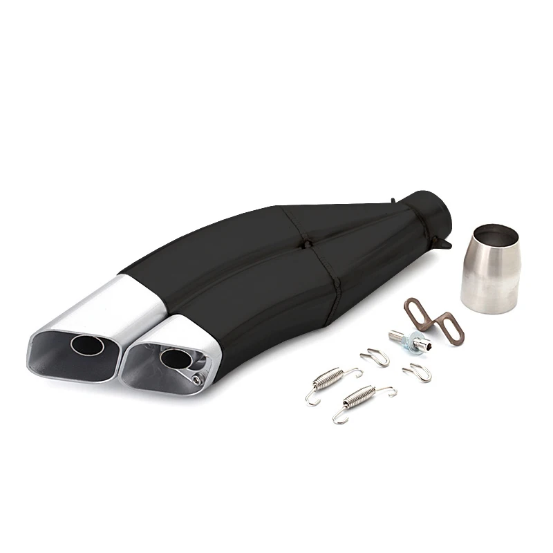 51mm Universal Motorcycle Exhaust Dual Tail Pipe With Silencer 417mm Stainless Steel Exhaust system For ATV Street Bike - Image 2