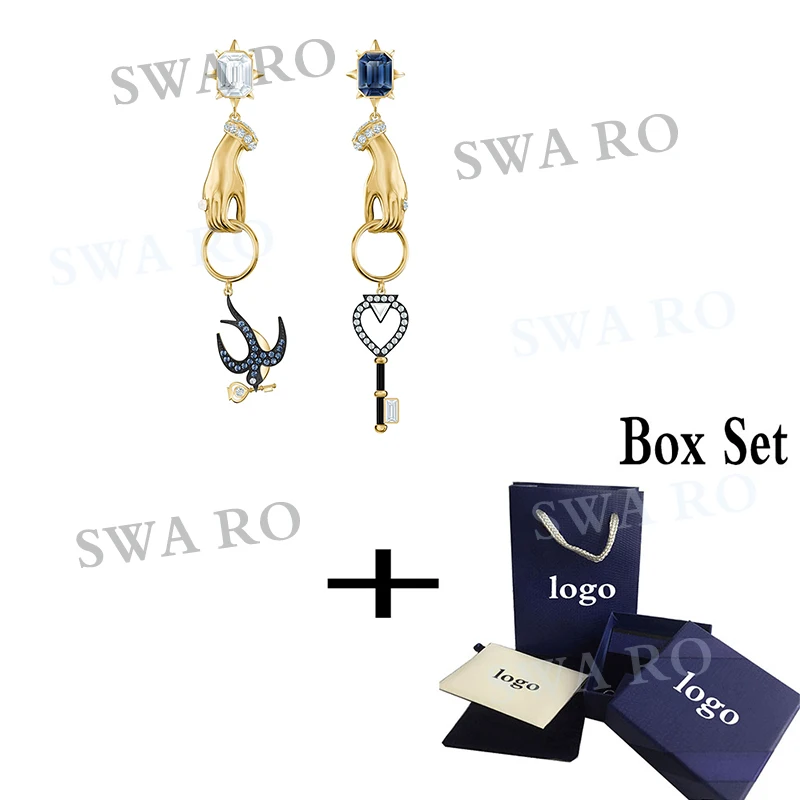 SWA New TAROT MAGIC Pierced Earrings Mystery Symbol Swallow, Key and Hand Crystal Earrings give Girlfriend Romantic Gift