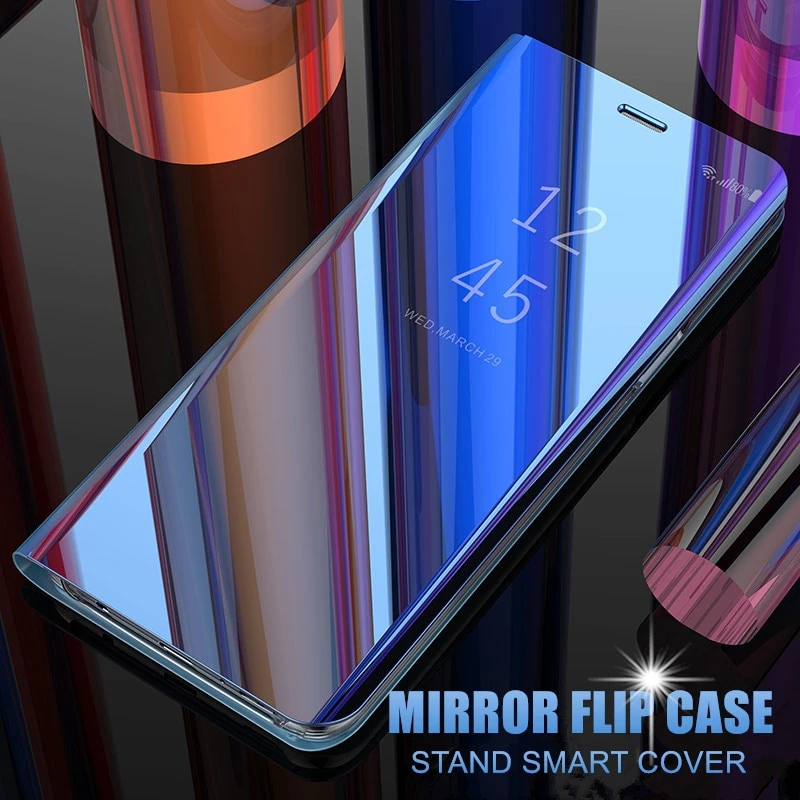 For OPPO Realeme 5 Pro Phone Case Mirror Flip Stand PU Leather Plating full Protection Cover Realme Q X Lite 3 | Мобильные телефоны