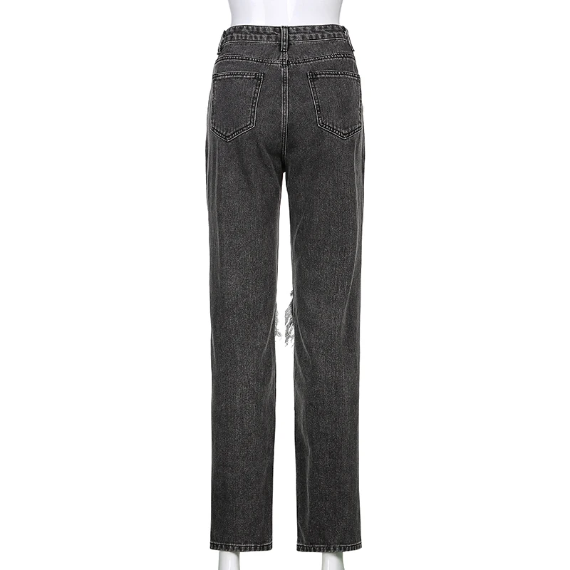 Darlingaga Streetwear Hole Ripped Jeans for Women Casual Tassel Denim Pants Baggy Harajuku Boyfriend Jeans High Waisted Trousers