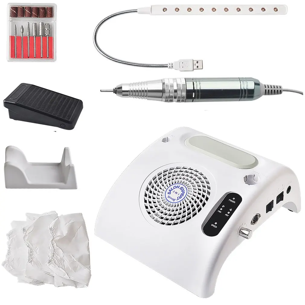 

3in1 Salon Expert Nail Machine Workbench Nail Drill LED Desk Lamp Dust Collector Cleaner