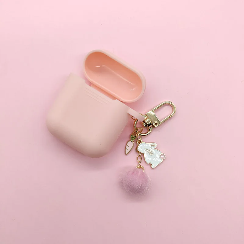 Милый розовый Силиконовый чехол для ключей с бриллиантами морковкой, Кроликом, кошкой для Apple, аксессуары для airpods, Bluetooth, чехол для наушников s, защитная крышка