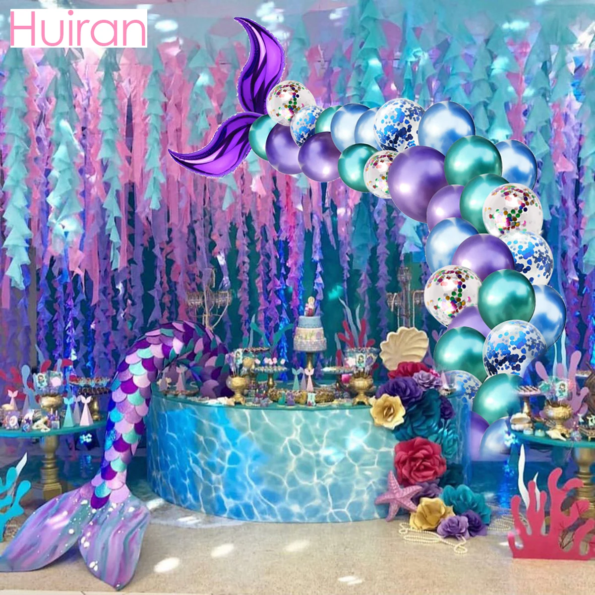 Huiran, хвост русалки, воздушный шар, гирлянда, набор, Русалочка, вечерние украшения, принадлежности для свадьбы, Dec, Русалочка, день рождения, подарки для детей