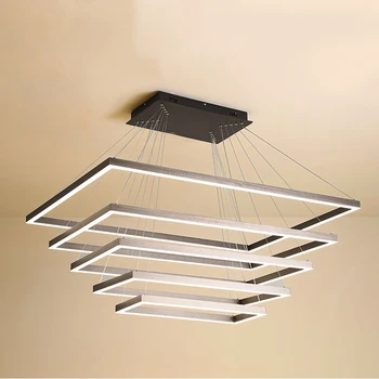 

Modern Led Chandelier Lighting Living Room Bedroom Square Chandelier Custom Height Restaurant Cafe Decorative Hanging Lamp Avize