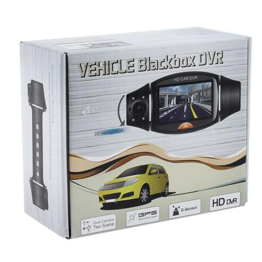 2,7 в двойной объектив Dash Cam HD gps вождения видео рекордер g-сенсор с ночным видением