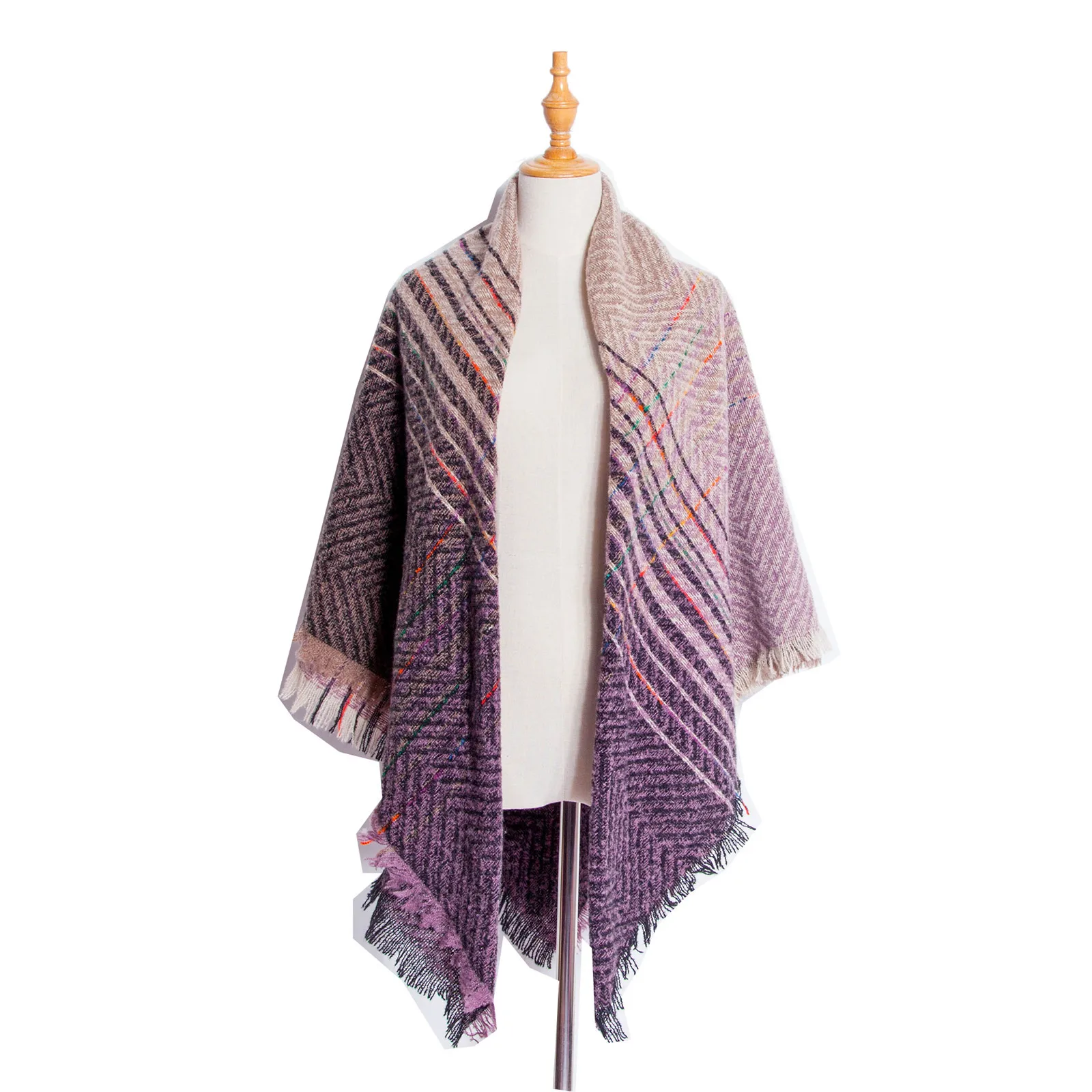 

Gradient Tassel Knit Shawl for Women Neckerchief Knitting Scarf Stripe Scarves Muffles Plaid Knitted Pashmina Wrap Blanket