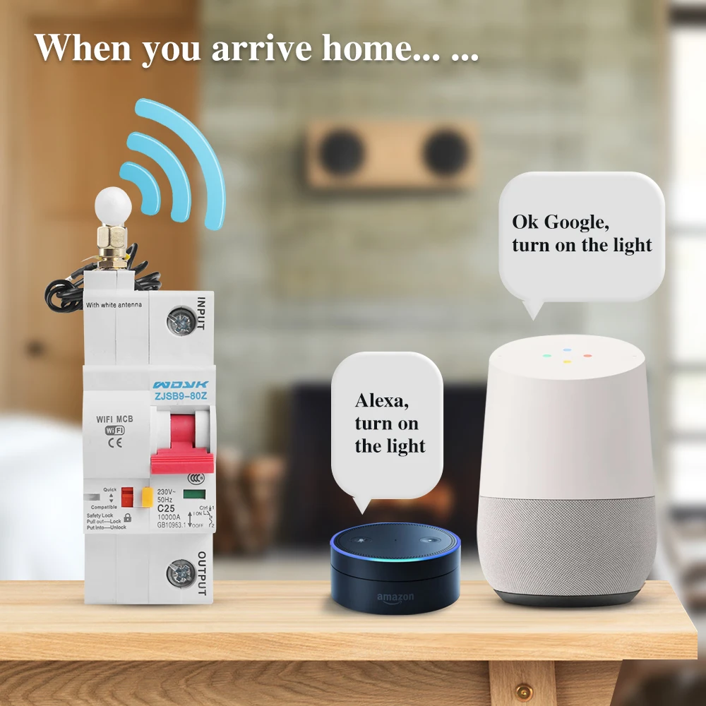 220 В 1P WiFi умный выключатель защита от перегрузки короткого замыкания с Amazon Alexa для умного дома
