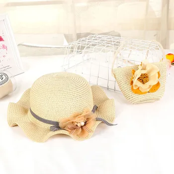 

Women Girls Straw Sun Hat + Cute Flower Straw Shoulder Bag Set Summer Beach Kit Best Sale-WT