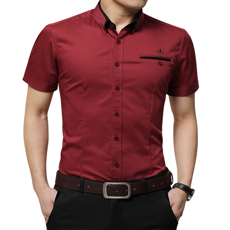 Мода Blusa Camisa Social Masculina Dudalina короткий рукав Slim Fit рубашка мужская Цветочная одежда пуловер Белый мужской холодный - Цвет: DCZ2306-RED