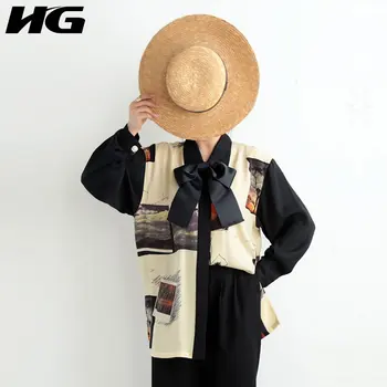

HG Vintage Chiffon Shirt Loose Fashion Womens Tops and Blouses Long Sleeve Korean Style Bow Elegant Women Clothes 2020 XJ4310