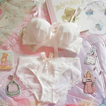 

Japanese Milk Silk Bra & Panties Set Wirefree Soft Underwear Sleep Intimates Set Kawaii Lolita Lingerie Bra and Panty Set