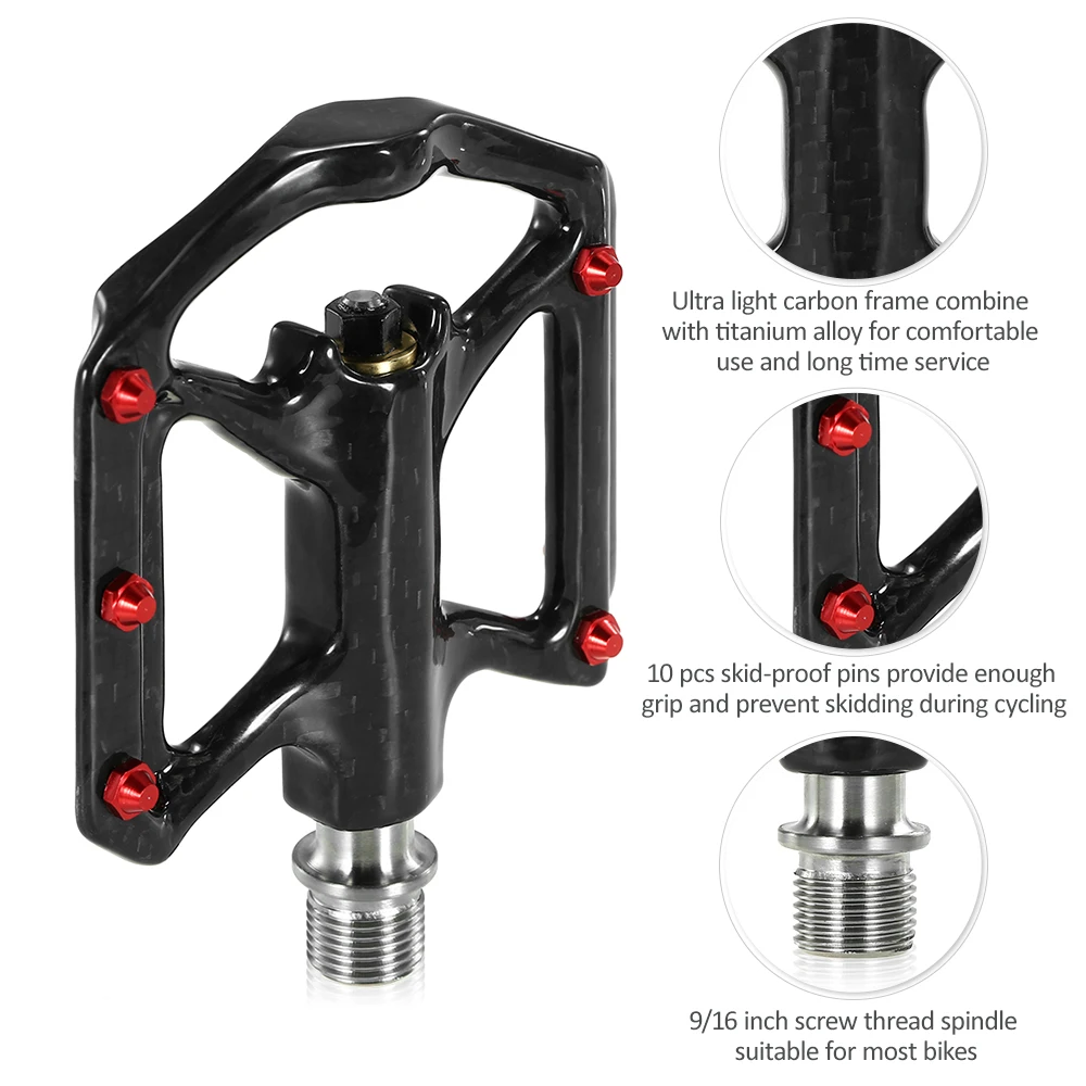 

MTB Road Bike Bicycle Cycling Pedals Ultra Light Bike Pedals Carbon Fiber Platform Pedals Three Bearing Titanium Axle