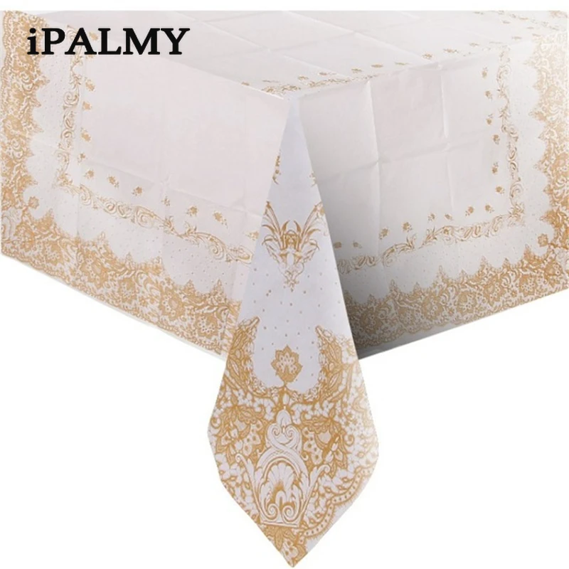 

ipalmy 5pcs Foil Gold Silver Flower Desk Cloth 140*140cm Tea Time Disposable Tableclothes Baby Shower Party Wedding Decorations