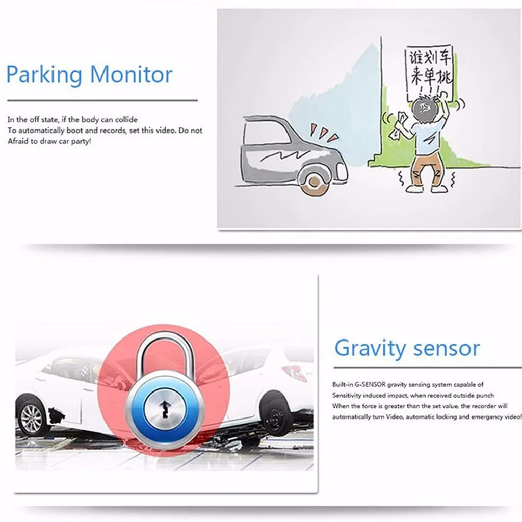 DC 5V, 180mah 3.0'' 720P Car Rear View Camera Monitor Dash Cam Recorder 120 Degree Angle Dropship Good