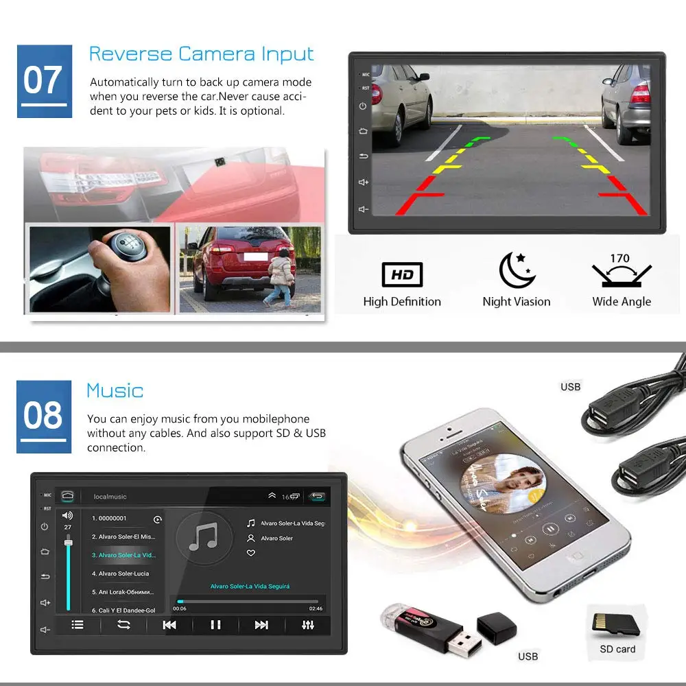 Автомобильный стерео gps навигация 7 ''2Din Bluetooth WiFi емкостный сенсорный экран FM AM зеркальная ссылка для телефонов iOS/Android USB+ камера