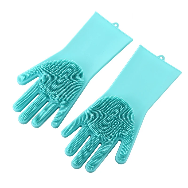 1 Pair Silicone Dishes Washing Glove with Cleaning Brush Kitchen Housekeeping Washing Glove Food Grade Dishwashing Gloves