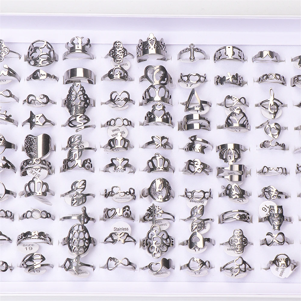 Pack of 15pcs Stainless Steel Hollow Mix Heart Crown love Animal Flower Geometric Rings for Women Party Gift finger ring,stainless steel ring,ring set
