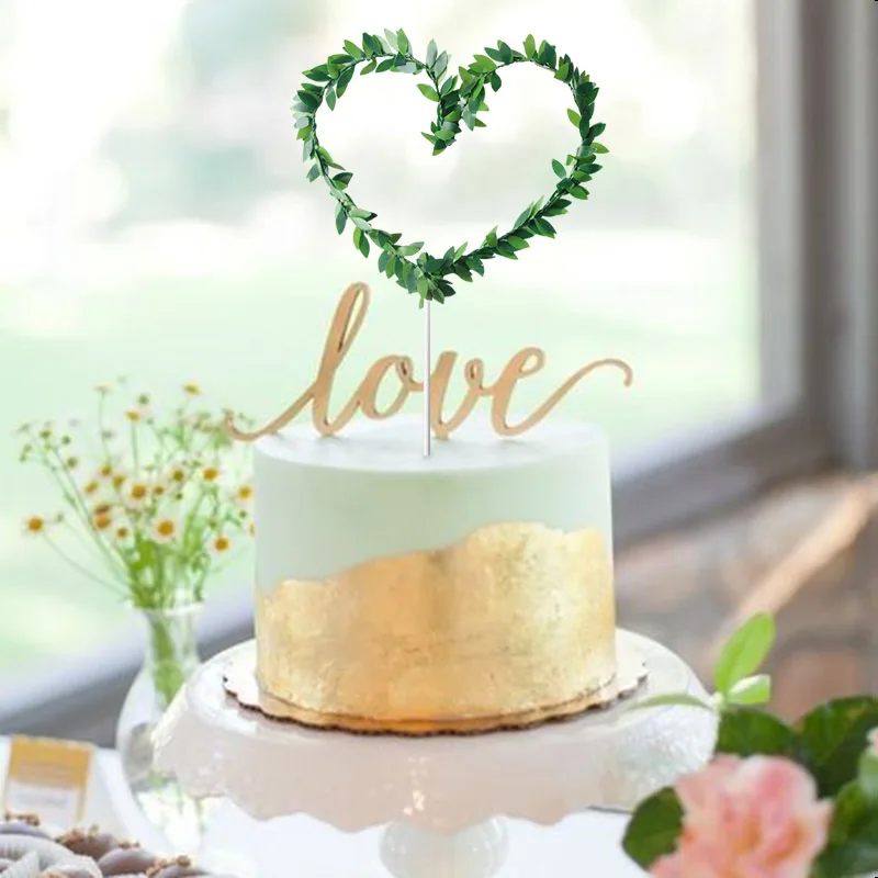 5/10 шт. зеленый лист Топпер для торта в форме сердца Лесной свадебный торт Топ Baby Shower День рождения подарки на девичник невесты