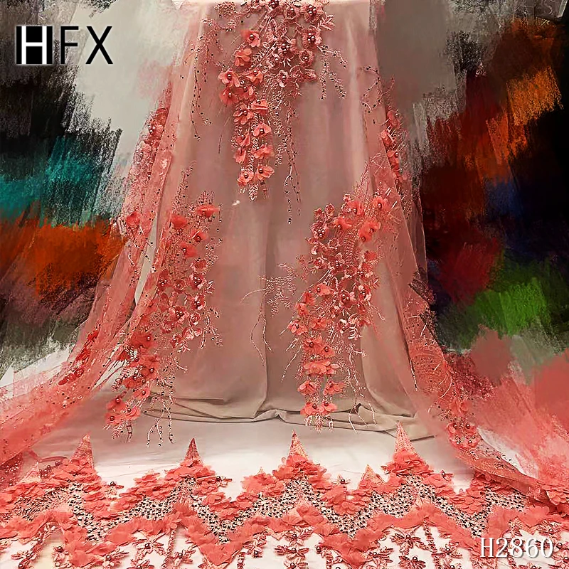 HFX Последние 3D кружева аппликация цветок ткань цена вышитые бисером кружева ткань Свадебное кружево для женщин H2860