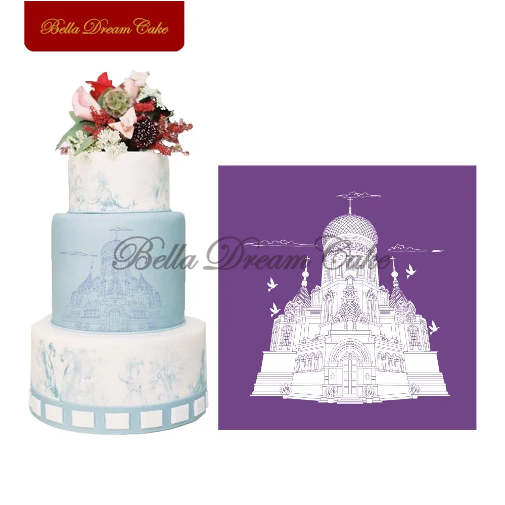 Palace Castle Design Mesh Stencil Cake Border Mold Fondente Sugarcraft Cake Stencil Cake Decorating Tools Accessori Cucina