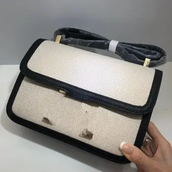 

New autumn and winter small square bag canvas stewardess bag leather trim stitching women's shoulder messenger fashion trend
