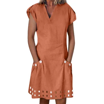 

Women Casual V-Neck Ruffled Pockets Lace Shift Daily Buttoned-decor Dresses