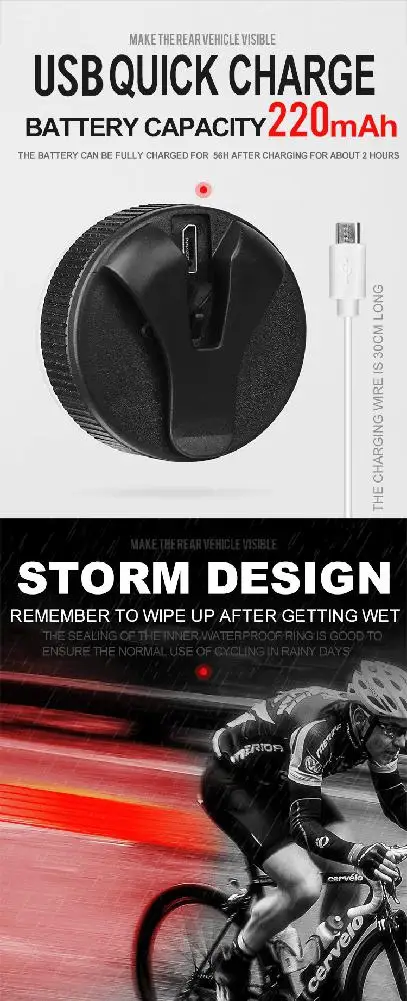 Велосипедный спорт интеллигентая(ый) Сенсор фонарь Круглый Форма USB Перезаряжаемые Предупреждение свет для ночной езды