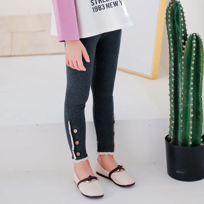 

2019 Autumn CHILDREN'S Leggings Korean-style Crawler Button Lace Princess Style GIRL'S Leggings Childrenswear