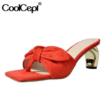 

CoolCept Women High Heel Sandals Genuine Leather Bowtie Strange Heel Summer Shoes Fashion Sweet Woman Shoes Footwear Size 33-40