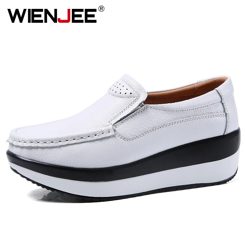 Women Flats Platform Shoes Genuine Leather Autumn Slip On