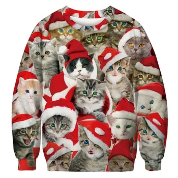 

Christmas Mens Pullover Men'S Autumn Warm Christmas Cat Printing Knitted Streetwear Cosplay O-Nck Blouse Tops