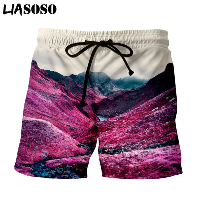 LIASOSO 3d принт мужские шорты пейзаж горы фиолетовый луна снег пляжные шорты доска шорты летние шорты X2704 - Цвет: 14
