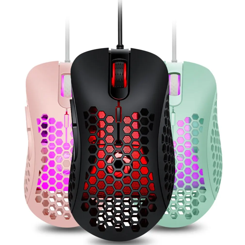 

V18 Gaming Mouse Cable Hollow out Porous Honeycomb Lightweight Colorful Glare Electric Gaming Mouse For PC