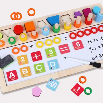 

Montessori Toys 3 in 1 Kids Wooden Count Geometric Shape Cognition Match Toy Baby Early Education Teaching Aids Math Toys