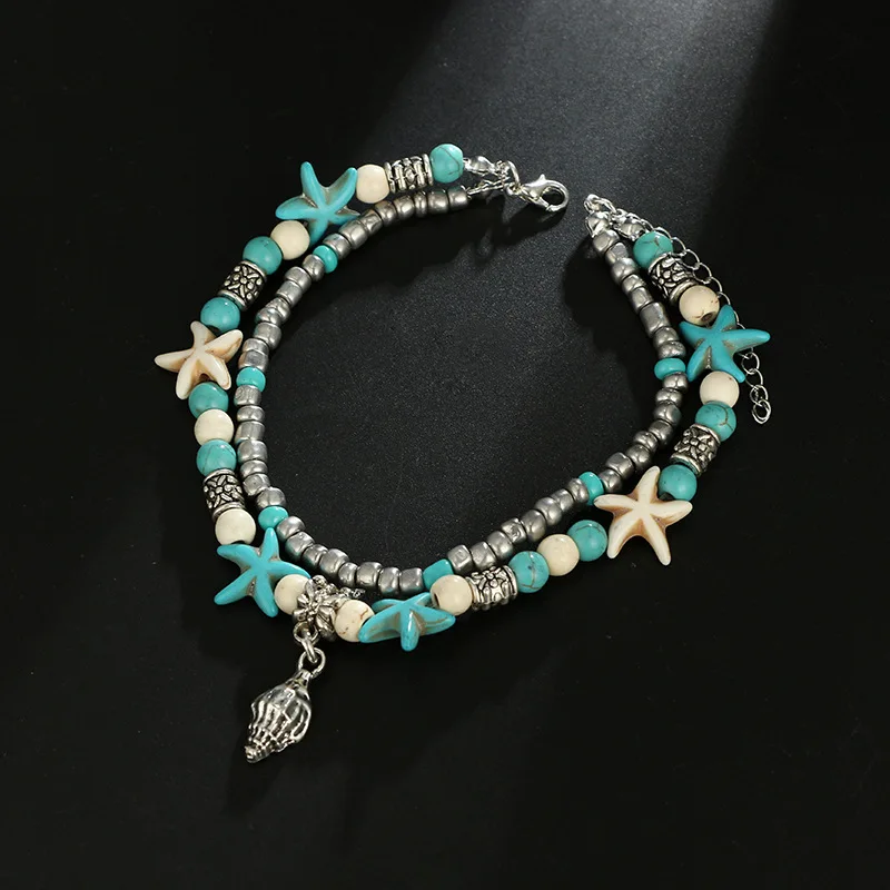 Boho Стиль лодыжки браслет Богемия Морская Черепаха Морская звезда талисманы пляж ножной браслет оболочки для женщин ручной работы ноги браслет ювелирные изделия