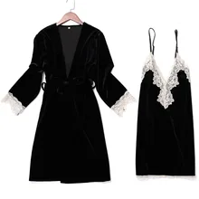 Женские зимние Бархатные теплые халаты, высокое качество, кружевное лоскутное кимоно, халат, женский халат, 2 шт., ночная одежда