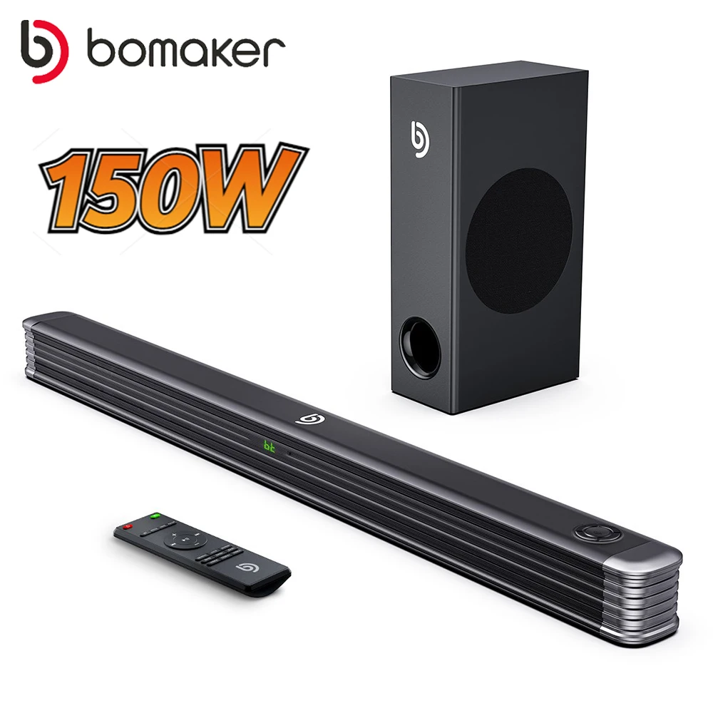 BOMAKER 150W 2.1 TV Soundbar Home Theater Sound System Bluetooth Speaker Support Optical AUX Coaxial Soundbar Subwoofer Speaker - ANKUX Tech Co., Ltd