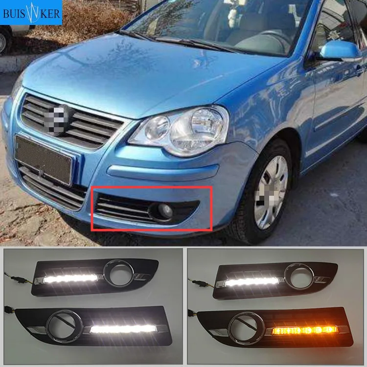 

2 шт. автомобиля светодиодный дневные ходовые огни для VW Polo 2005 2006 2007 2008 Авто-Стайлинг светодиодный DRL Габаритные огни с провода жгута