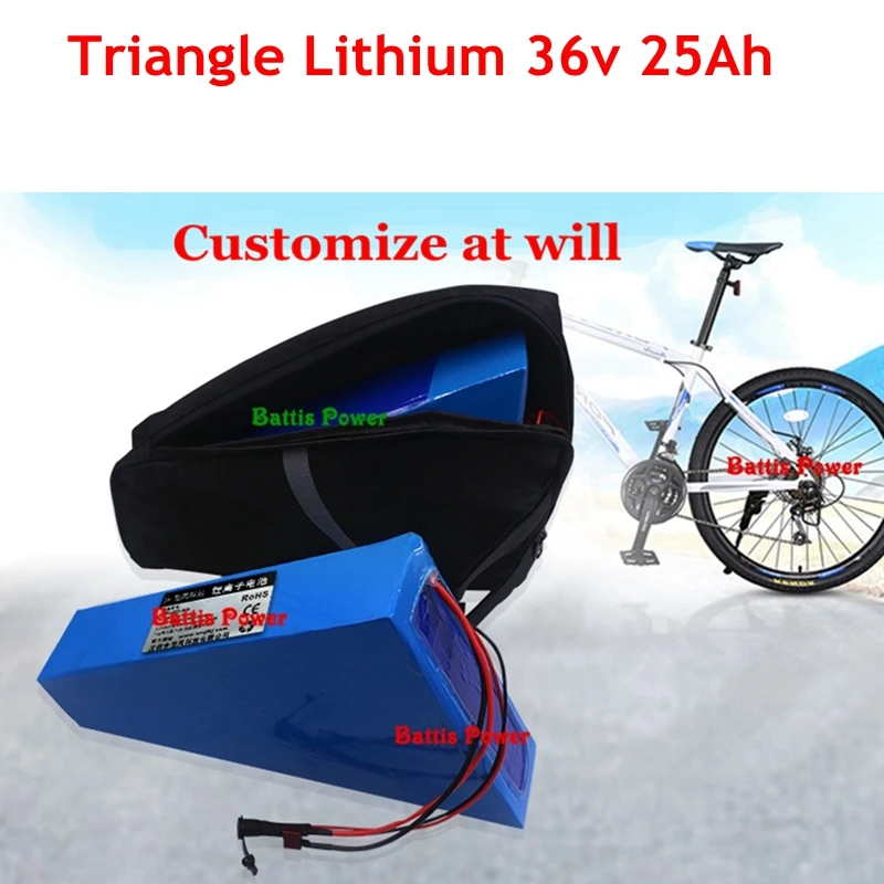 36v 25ah литий-ионный треугольник батарея 18650 BMS Li-ion для 1500 Вт 750 машин Электрический велосипед Скутер+ 3A зарядное устройство+ сумка